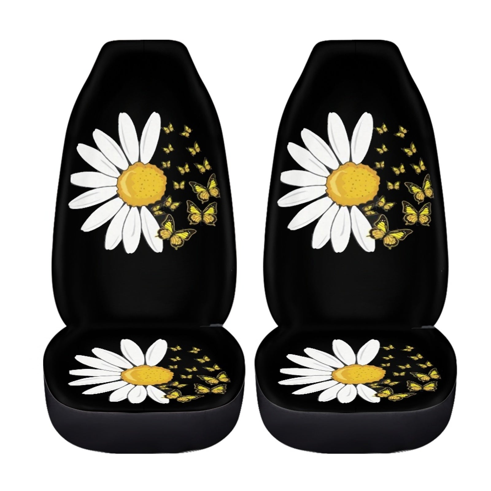 Xoenoiee 2 Pieces Car Seat Covers Front Seats Only Daisy Butterfly Print Auto Bucket Seat Cover Protector Universal Fit for Cars， SUV， Van， Trucks