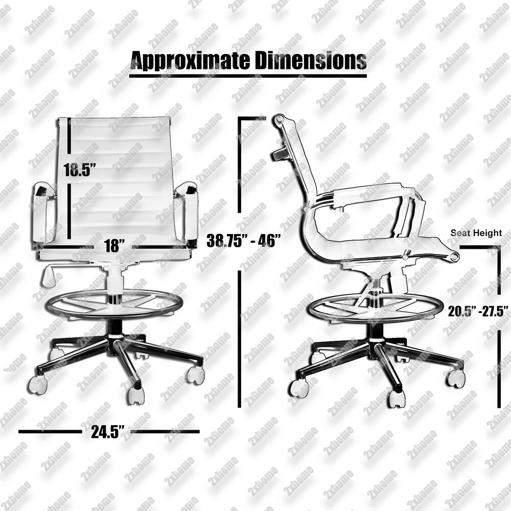 Mid Back PU Leather Executive Office Chair Ribbed Tilt Conference Room Boss Home Work Desk Task Guest With Arms