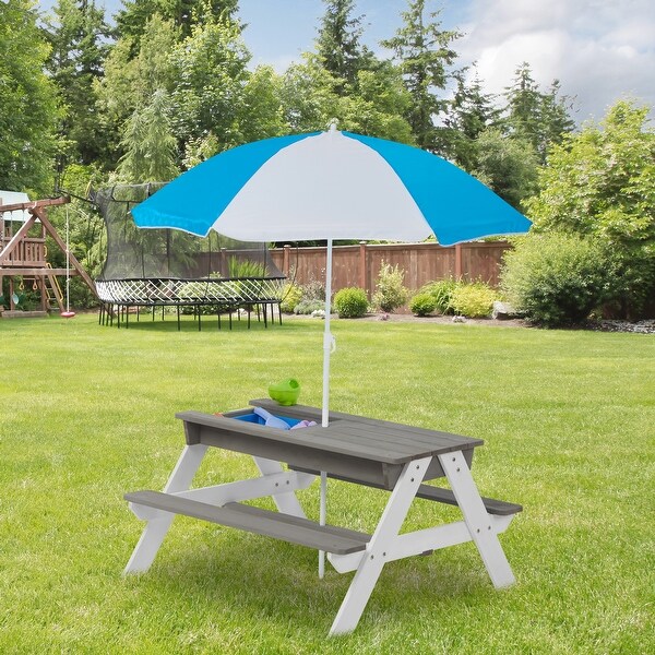 3in1 Kids Outdoor Wooden Picnic Table With Umbrella