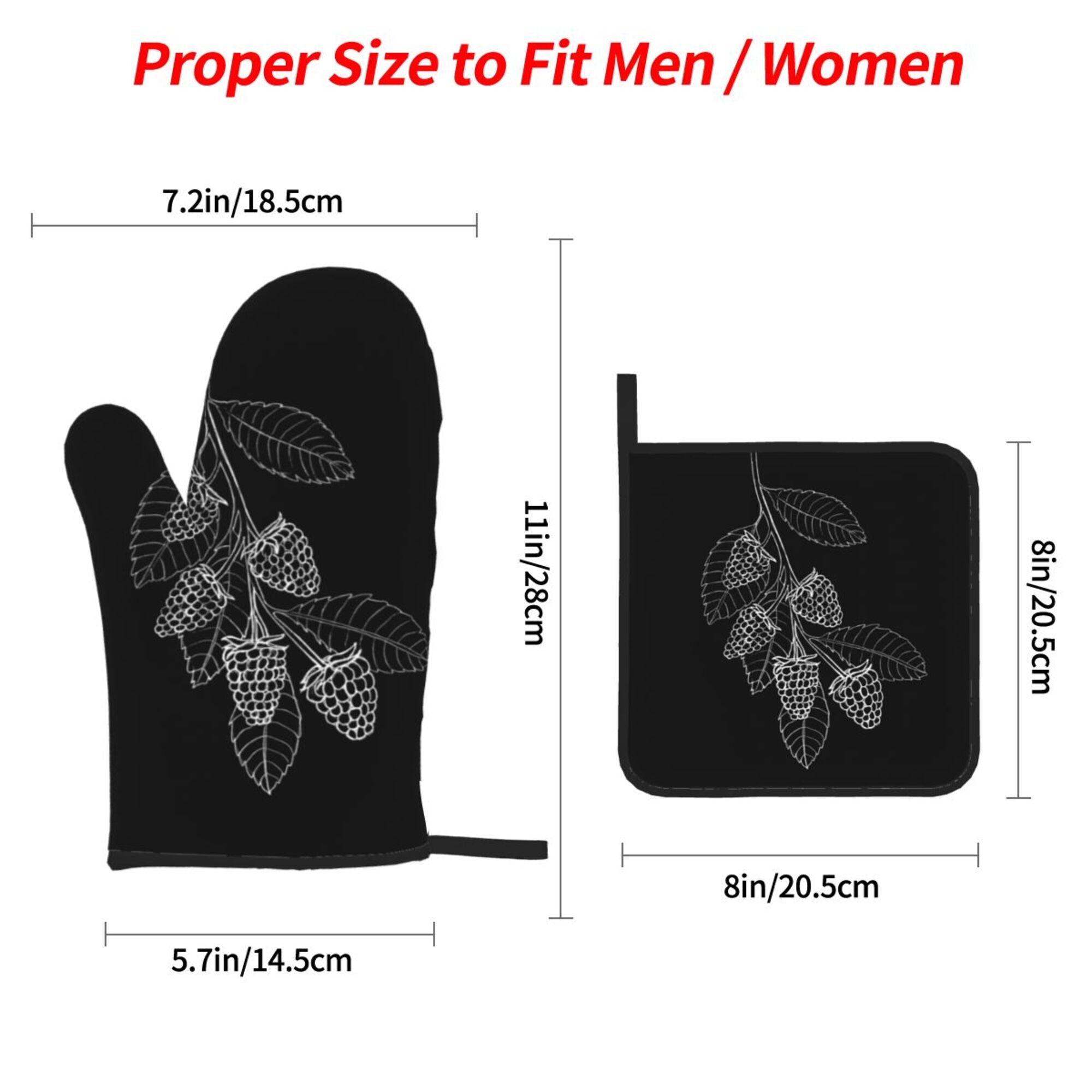 Berries Line Art Oven Mitts and Pot Holders Sets Baking Sets for Kitchen BBQ Gloves Heat Resistant Cooking Abstract 4 Pieces