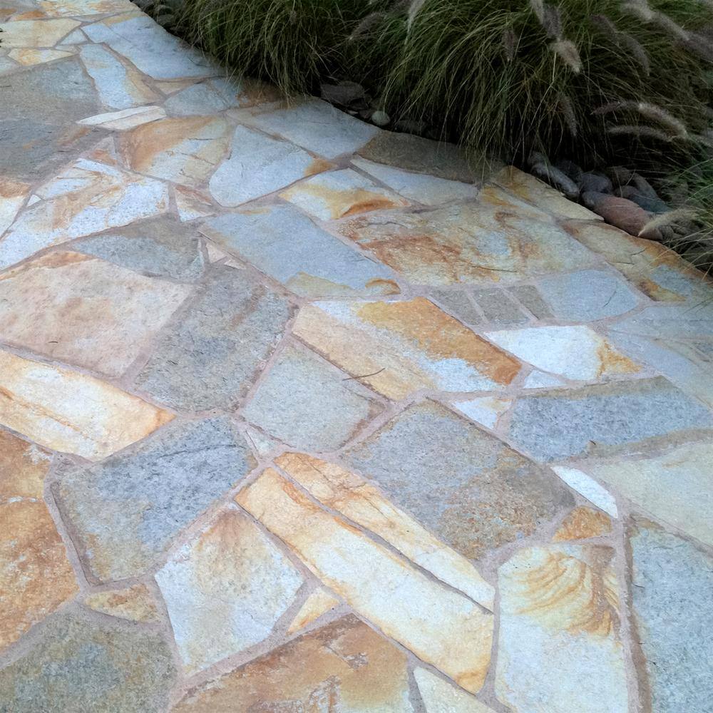Southwest Boulder  Stone 16 in. x 12 in. x 2 in. 120 sq. ft. Klondike Gold Natural Flagstone for Landscape Gardens and Pathways 02-0198