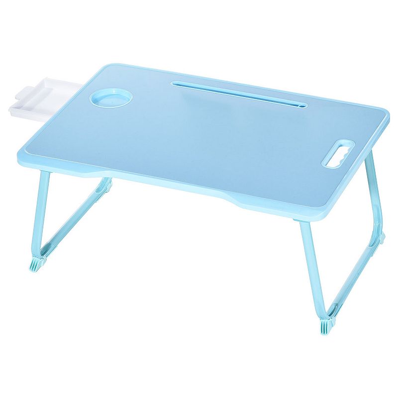 Foldable Laptop Bed Desk with Storage Drawer Tablet Slot Cup Holder