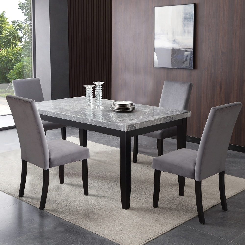 Strick and Bolton Norwich 64 inch Gray Marble Top Dining Set