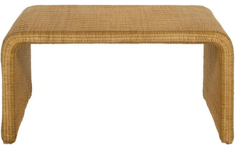 36 Inch Square Rattan Coffee Table Waterfall Edges Natural Textured Brown   Tropical   Coffee Tables   by Dot  ampBo  Houzz