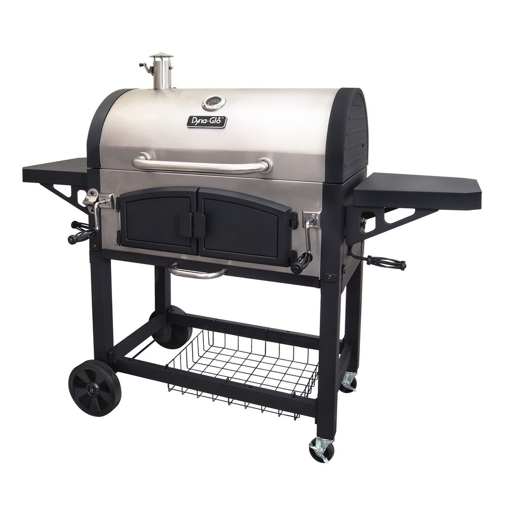 Dyna Glo Stainless Steel/Black X Large Premium Dual Chamber Charcoal Grill with Shelf