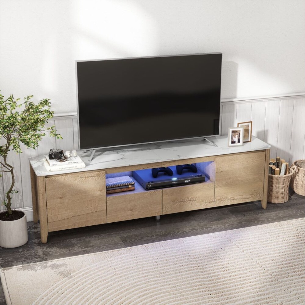 Modern Side Cabinet TV Stand 2 Drawer 2 Door LED Living Room Bedroom