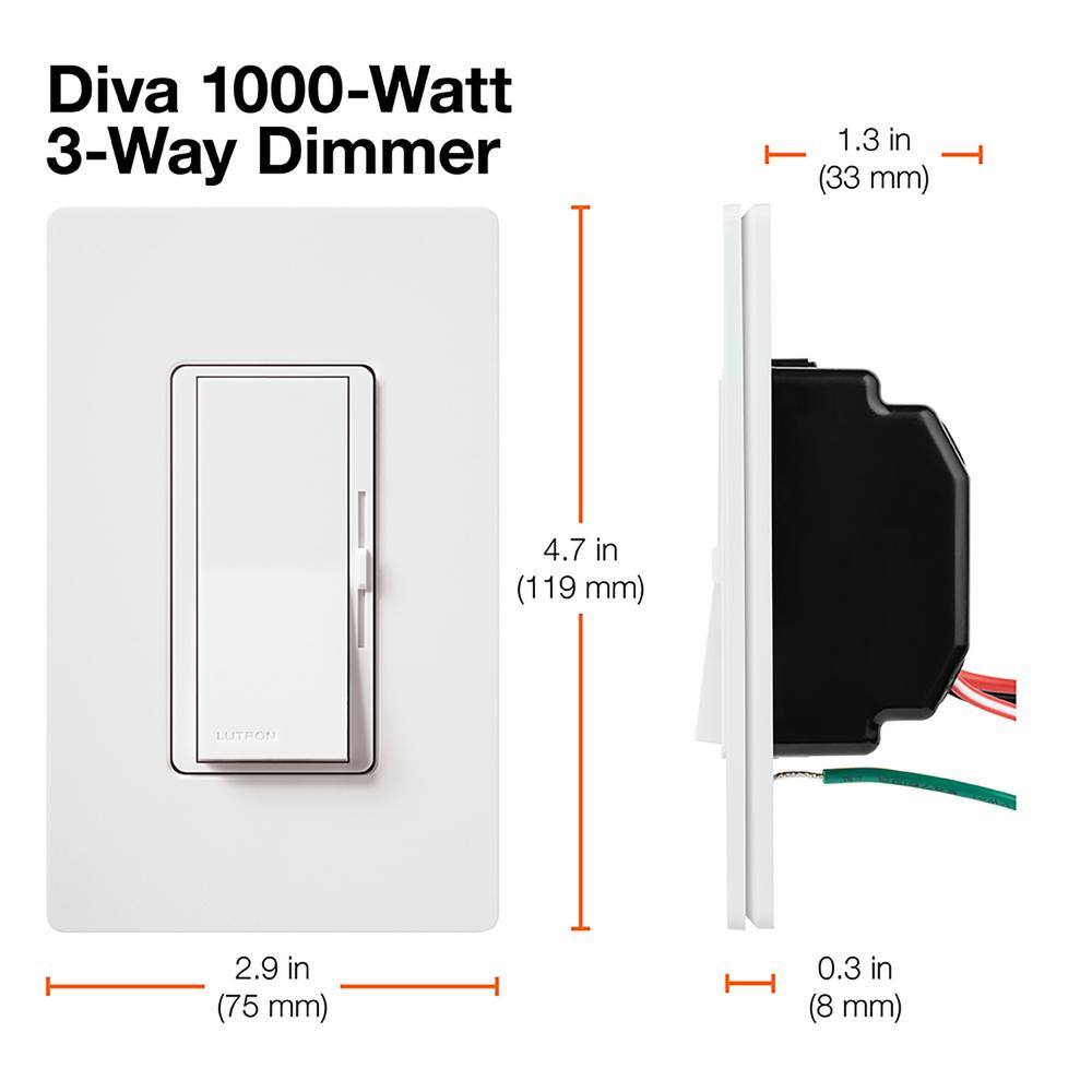 Lutron Diva Dimmer Switch for Incandescent and Halogen Bulbs 1000-WattSingle Pole or 3-Way Black (DV-103P-BL) DV-103P-BL