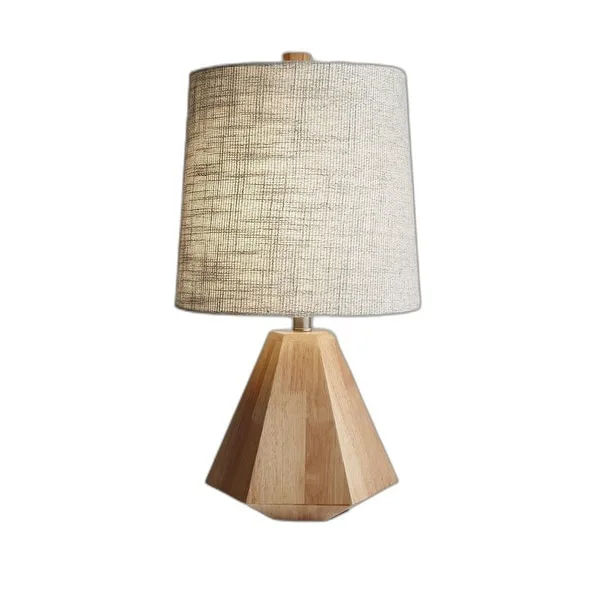 Natural Wood Finish Geometric Base Table Lamp - 10.5 x 10.5 x 25