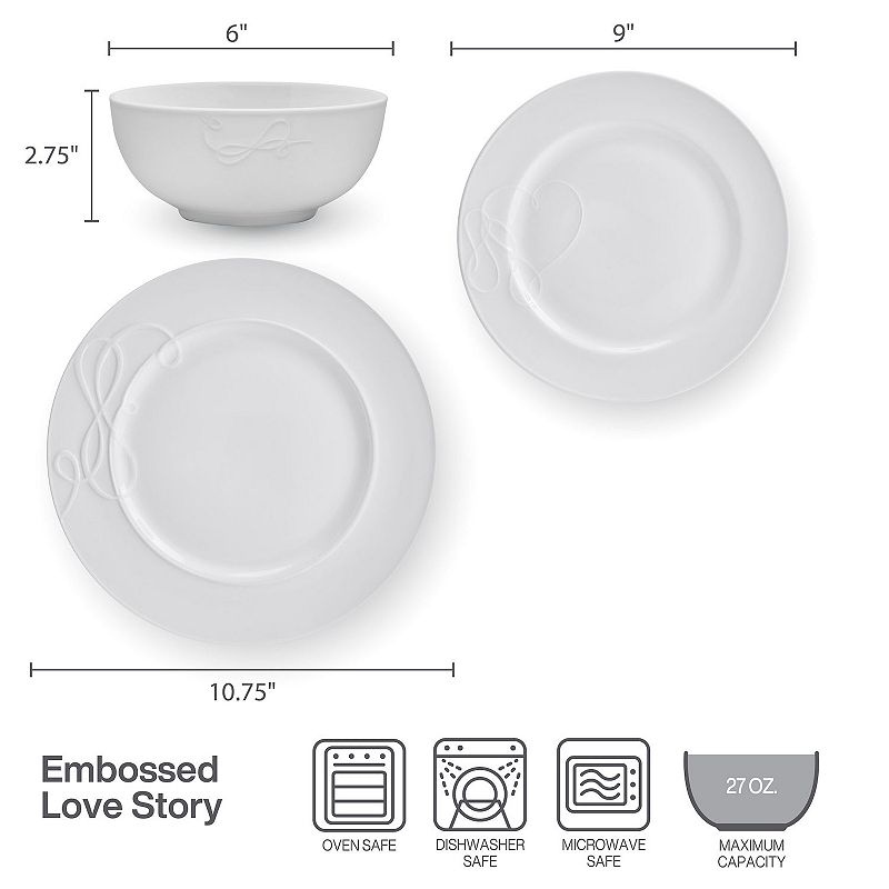 Mikasa Embossed Love Story 18-Piece Bone China Dinnerware Set