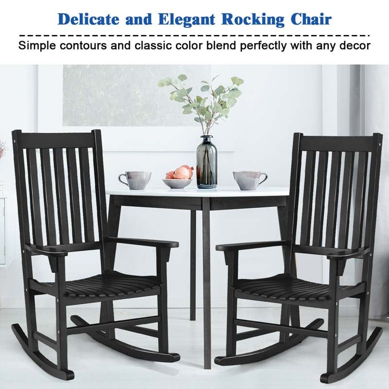 2 Pcs Acacia Wood Rocking Chairs High Back Outdoor Rocker for Porch Patio Lawn