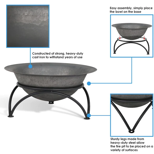 Sunnydaze Decor RCM-LG652 24-in W Grey Cast Iron Wood-Burning Fire Pit