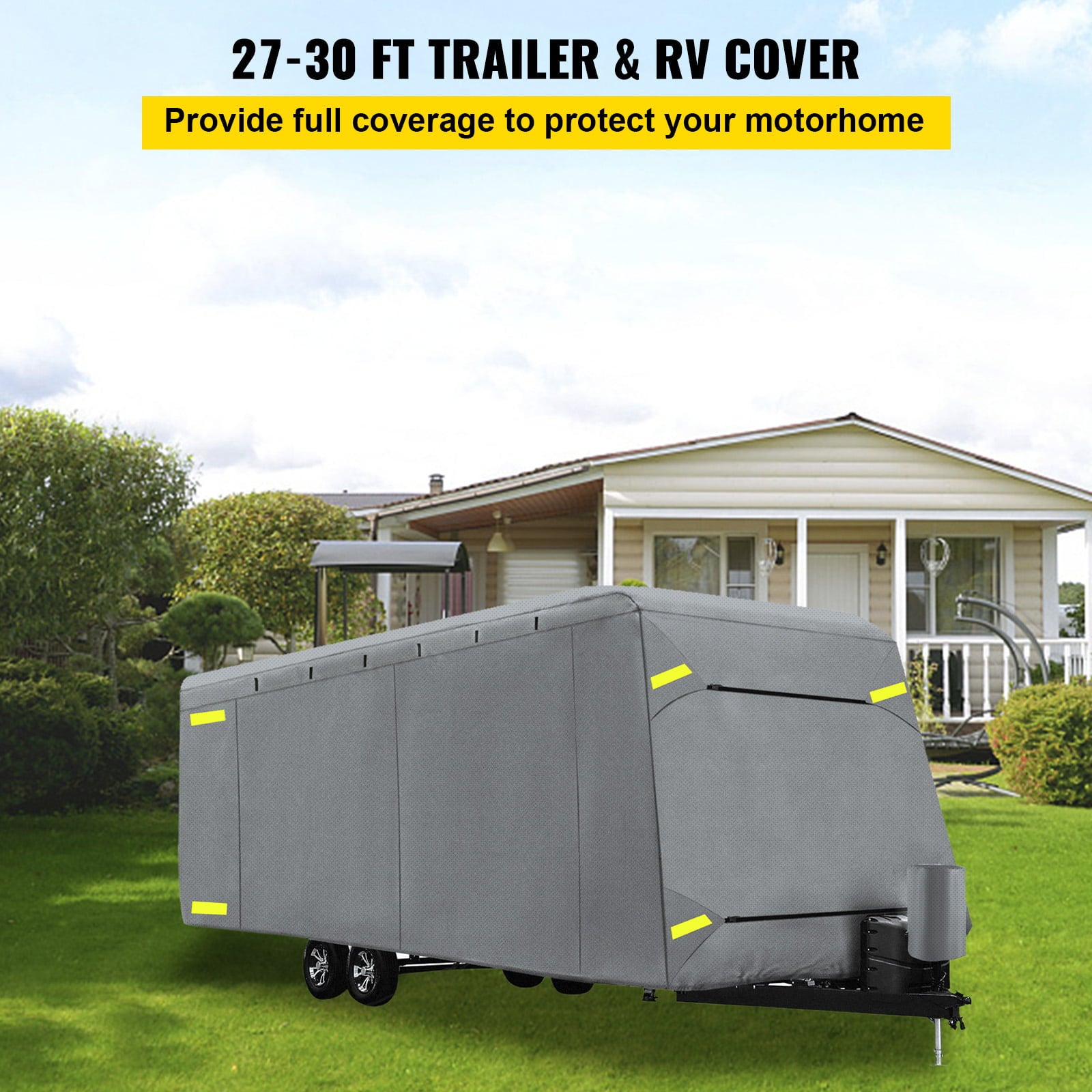 VEVOR RV Cover 27'-30' RV and Trailer Cover Extra-Thick 4 Layers Travel Trailer RV Cover Durable Camper Cover， Waterproof Breathable Anti-UV Ripstop for RV Motorhome with Adhesive Patch and Storage Bag