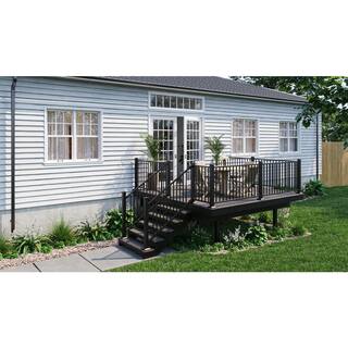 FORTRESS Apex Freestanding 4 ft. x 12 ft. x 12 ft. Arctic Birch PVC Deck 5-Step Stair Kit with Steel Framing  Aluminum Railing K-64405852113