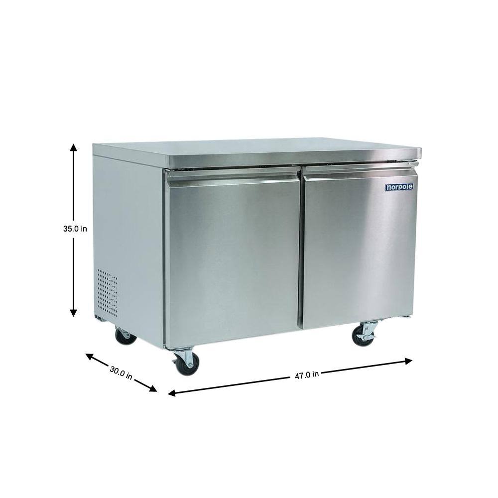 Norpole 2-Door 12 cu. ft. Commercial Under Counter Upright Freezer in Stainless Steel NP2F-48UC