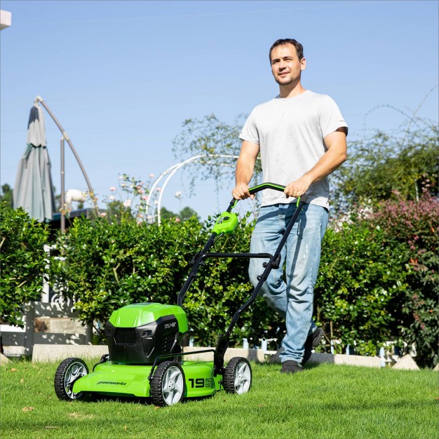 24v 4ah Cordless Brushless Push Lawn Mower Kit With 2 Usb Batteries And Dual Port Rapid Charger