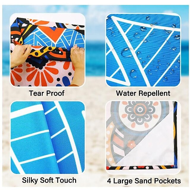 1pc Waterproof Plaid Polyester Picnic Blanket, Pocket Picnic Mat for Outdoor Beach Summer