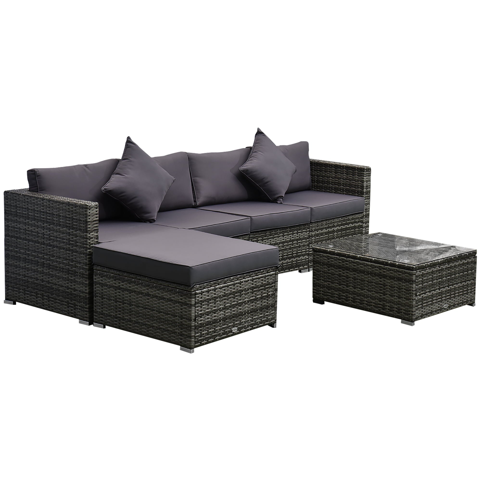 Outsunny 6-Piece Outdoor Patio Rattan Wicker Furniture Sofa Set W/ Cushions Grey, Sectional Sets