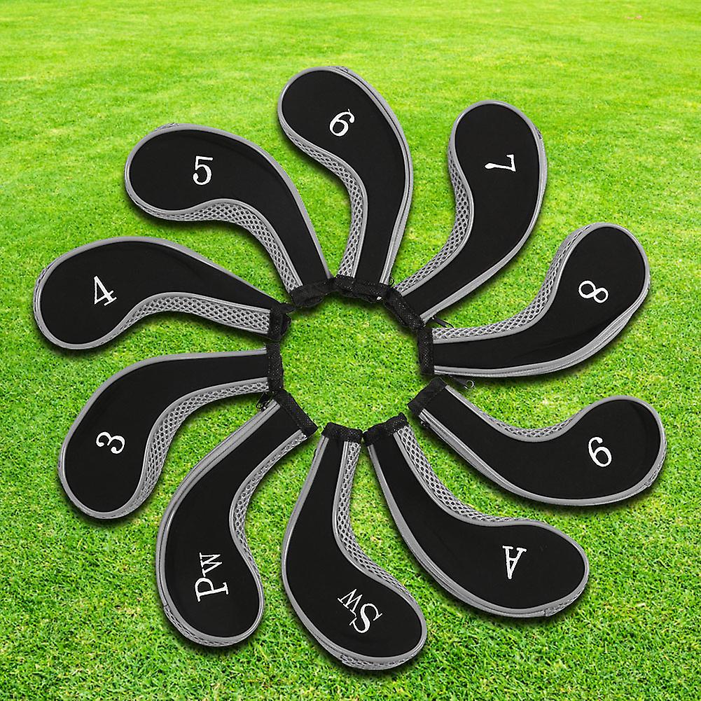 10pcs Neoprene Golf Club Iron Head Covers Putter Set Protector Case Golf Accessory(gray)