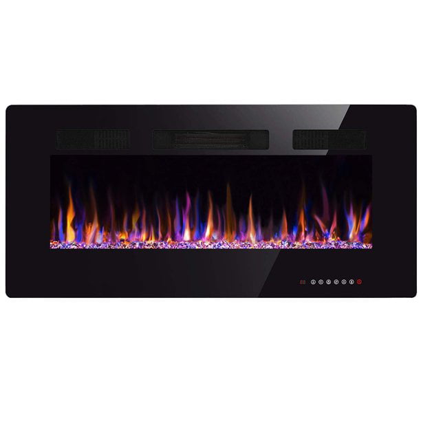 R.W.FLAME 30'' Wall Mounted Recessed Electric Fireplace Insert, Linear Fireplace, Ultra-Thin Lightweight LED Fireplace Heater, Touch Screen, Remote Control, 1500W, Black