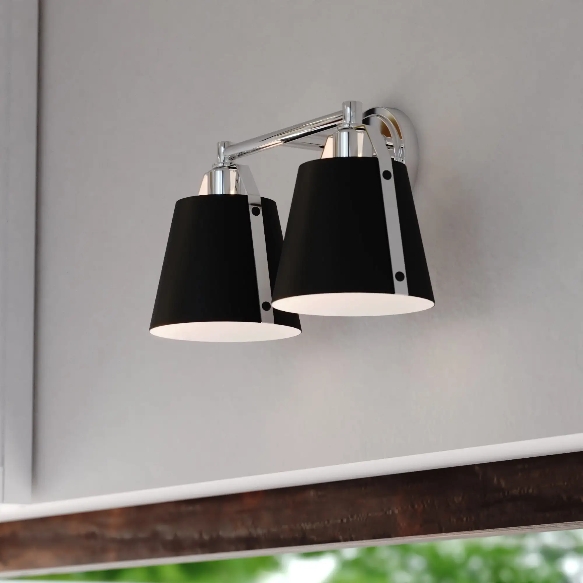 Barrington Black and Chrome Industrial Bathroom Vanity Light Fixture with Metal Shade