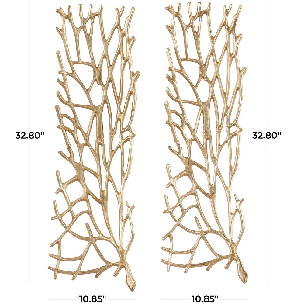 Contemporary Modern Metal Botanical Coral Wall Sculpture Silver or Gold   Set of 2