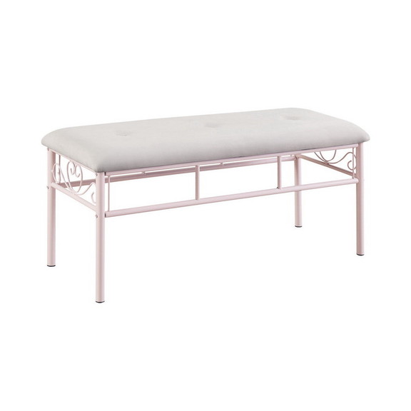 Benjara BM215932 Metal Bench with Padded Seating a...