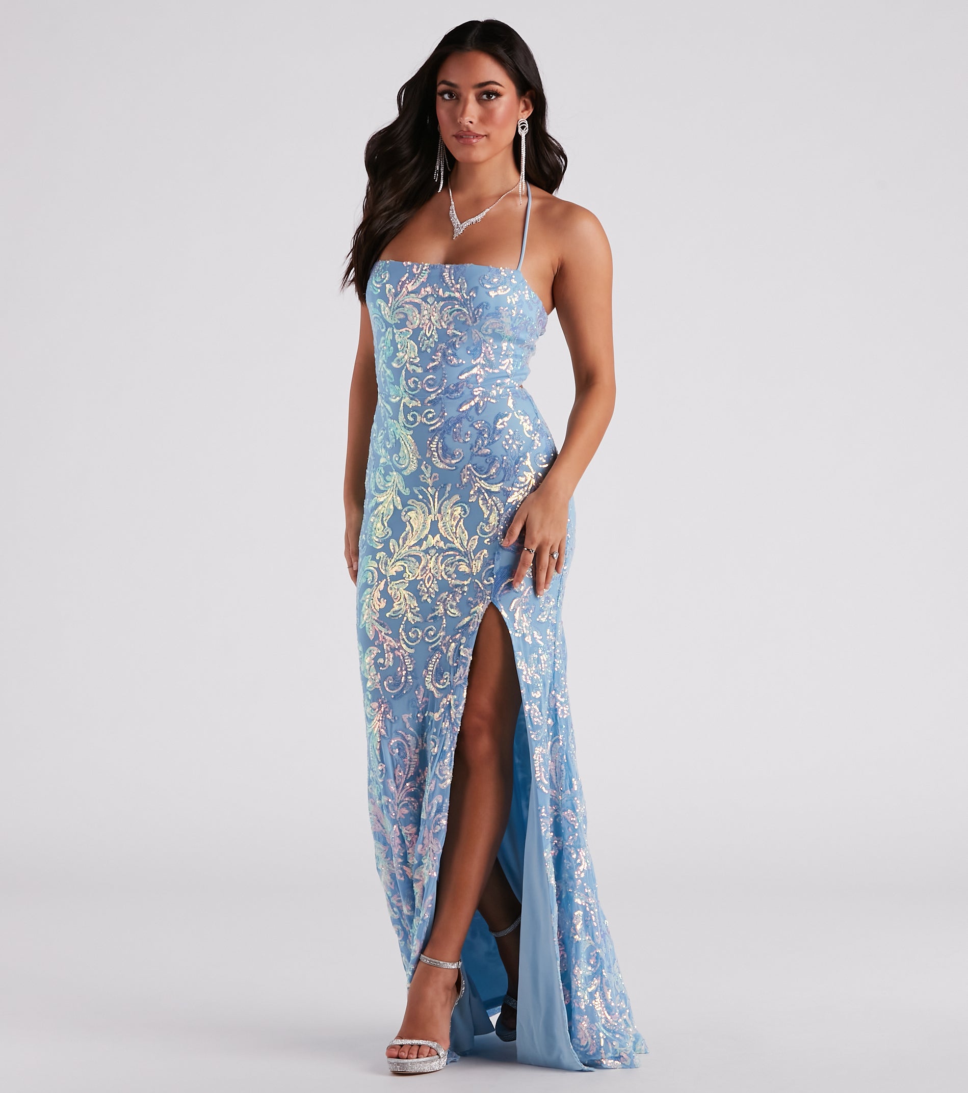 Jayleen Formal Sequin Lace-Up A-Line Dress