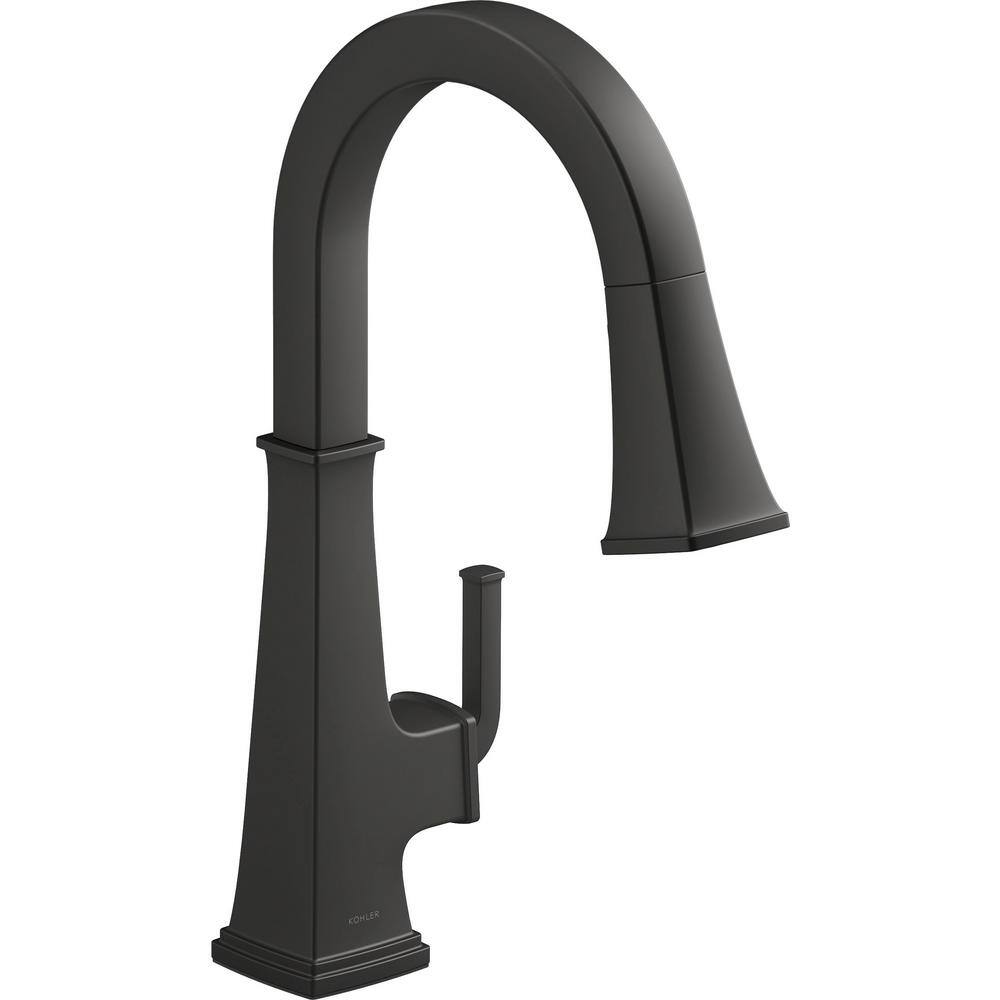 KOHLER Riff Single Handle Pull Down Sprayer Kitchen Faucet in Matte Black 23830-BL