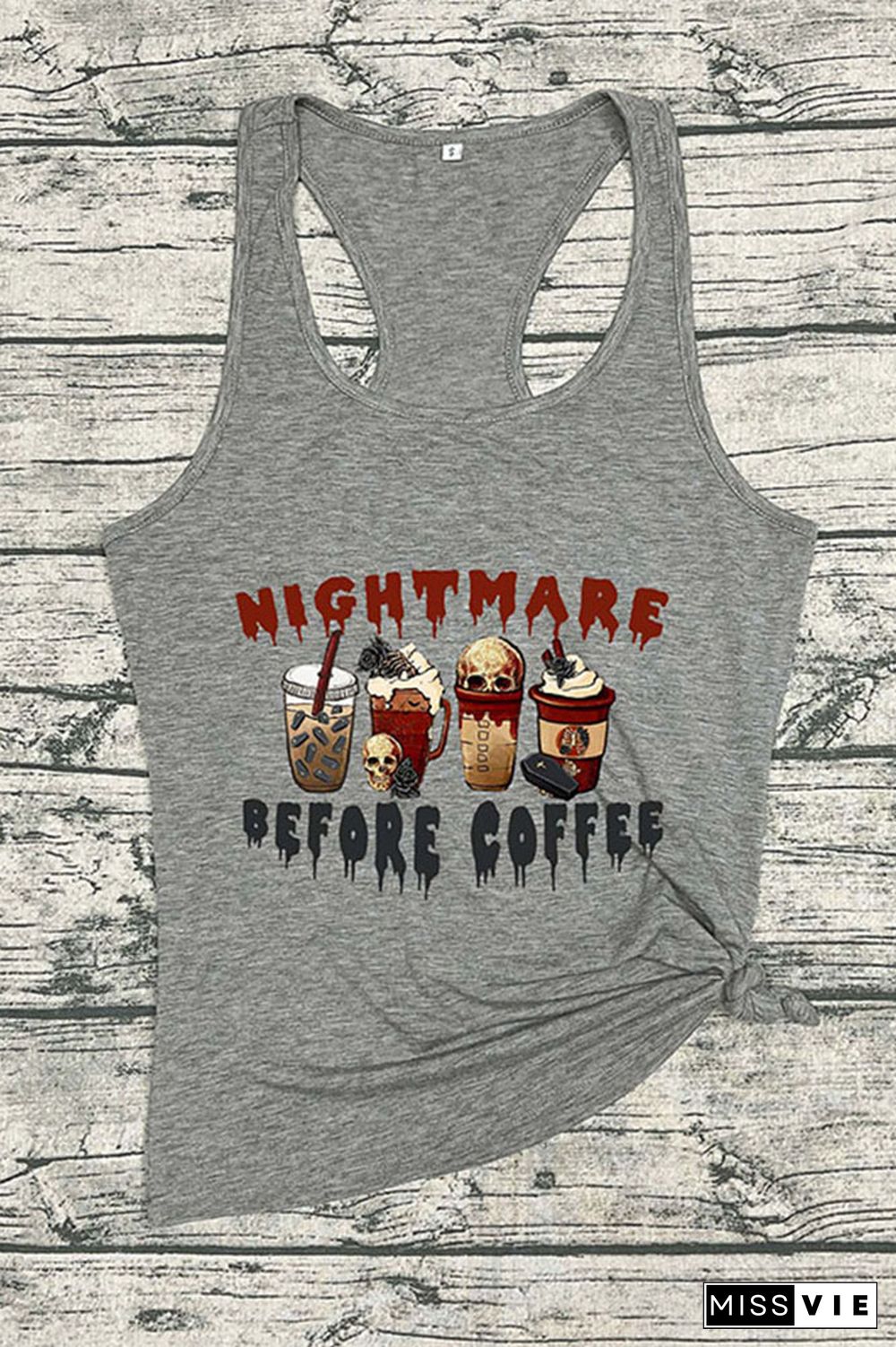 Nightmare Before Coffee Halloween Vibes O-neck Sleeveless Tank Top Wholesale