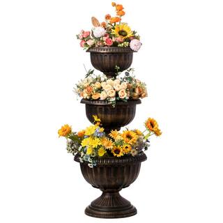 Gardenised Bronze Outdoor Garden Triple Stacked Flower Bowl Urn Tier Planter Decoration QI004403