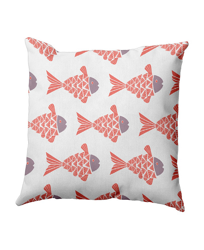 E by Design Fish Tales 16 Inch Coral and Light Purple Decorative Coastal Throw Pillow