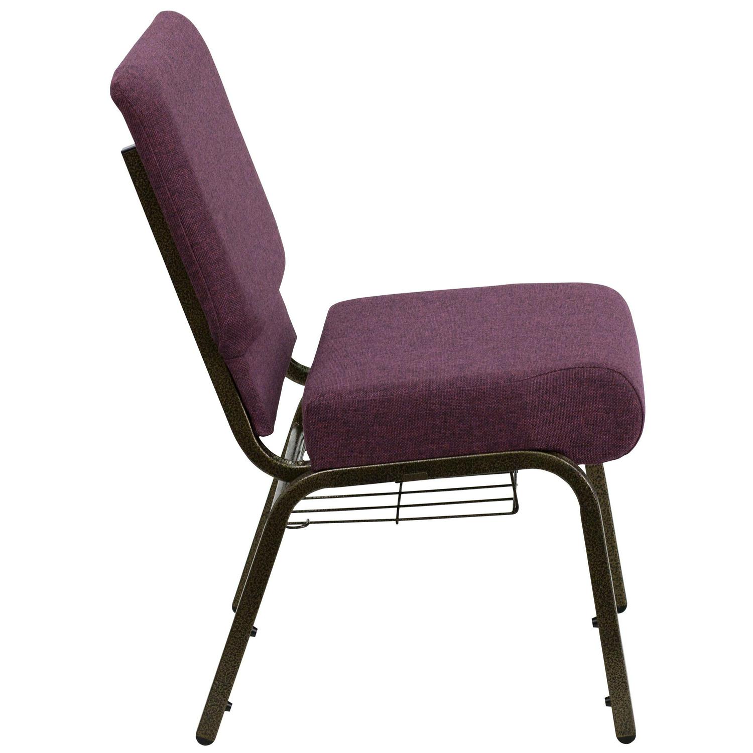 Flash Furniture HERCULES Series 218221W Church Chair in Plum Fabric with Cup Book Rack 8211 Gold Vein Frame  Crowdfused