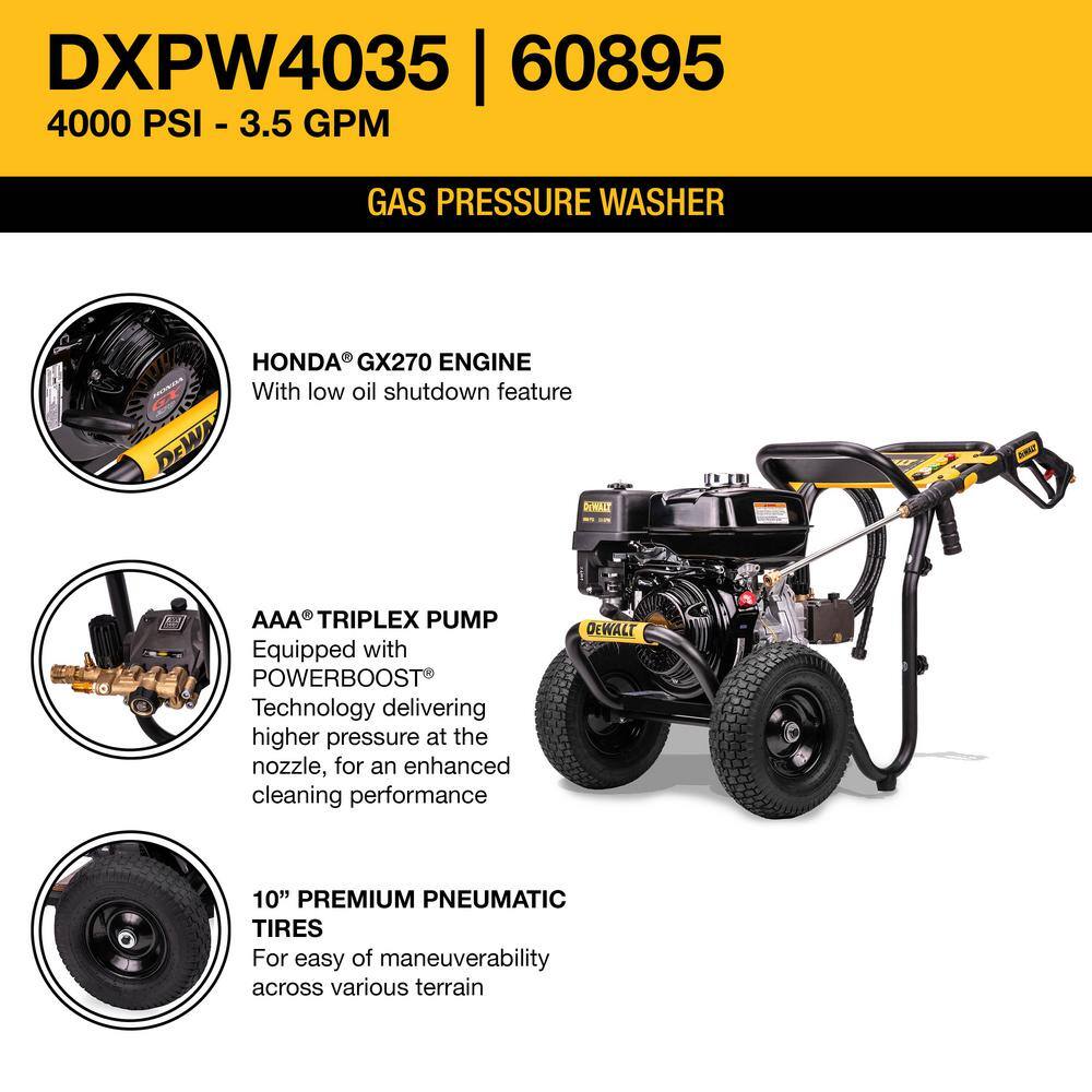 DW 4000 PSI 3.5 GPM Gas Cold Water Pressure Washer with HONDA GX270 Engine (49-State) DXPW4035