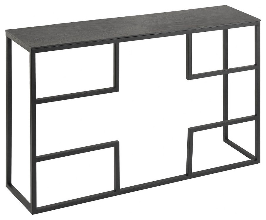 Geometric Design Iron and Aluminum Console Table in Black Finish Open Frame   Industrial   Console Tables   by Bailey Street Home  Houzz