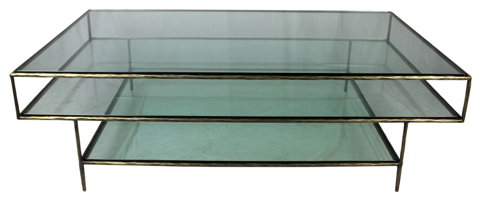 Orlando Milo Cocktail Table with Glass Tops and Forged Iron Frame   Contemporary   Coffee Tables   by HedgeApple  Houzz