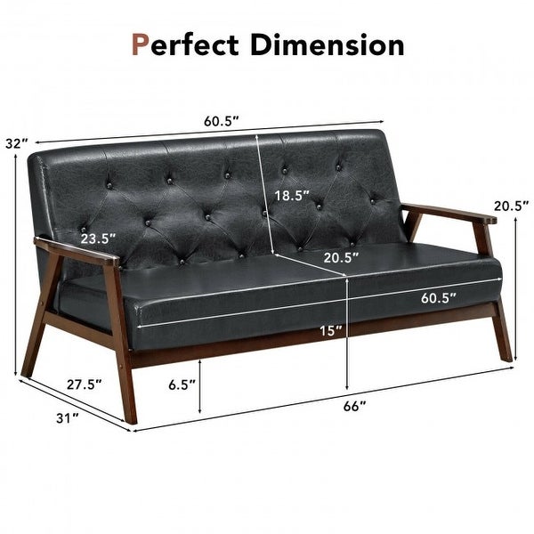 3-Seater PU Leather Upholstered Sofa Couch with Rubber Wood Legs - 63