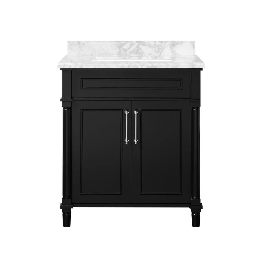 Home Decorators Collection Aberdeen 30 in. x 22 in. D x 34.5 in. H Bath Vanity in Black with White Carrara Marble Top Aberdeen 30B