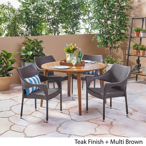 Donatella Outdoor 5 Piece Wood and Wicker Dining Set by Christopher Knight Home