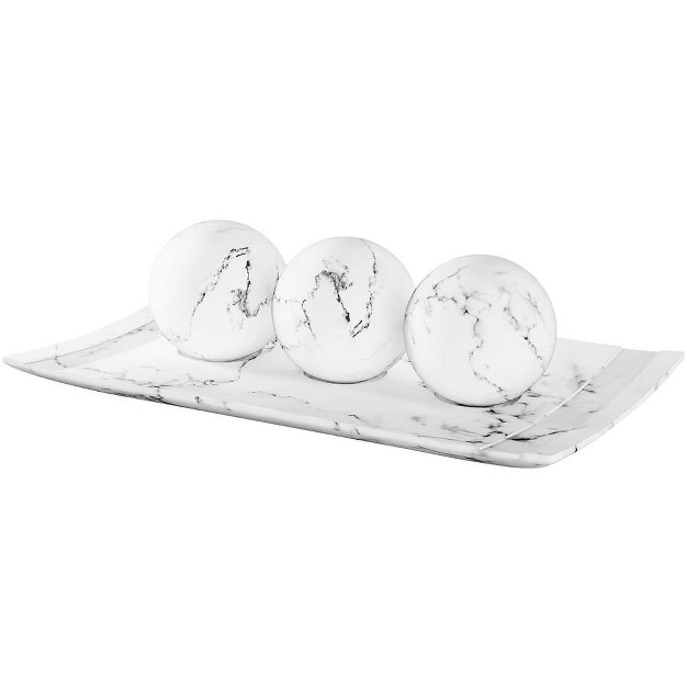 Creative Scents White Marble Home Decor Tray And Orb Set