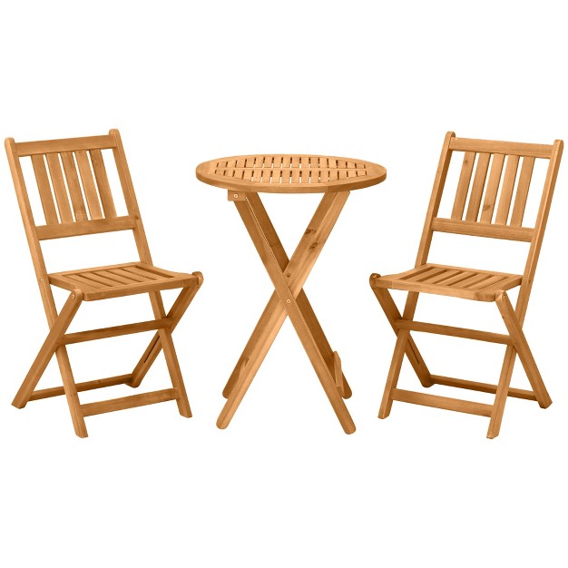 Outsunny Bistro Table And Chairs Set Of 2 Acacia Wood Patio Table Wooden Folding Chairs Varnished 3 Piece Outdoor Furniture Set Slatted Teak