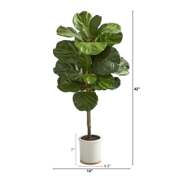 3.5' Fiddle Leaf Artificial Tree in White Ceramic Planter