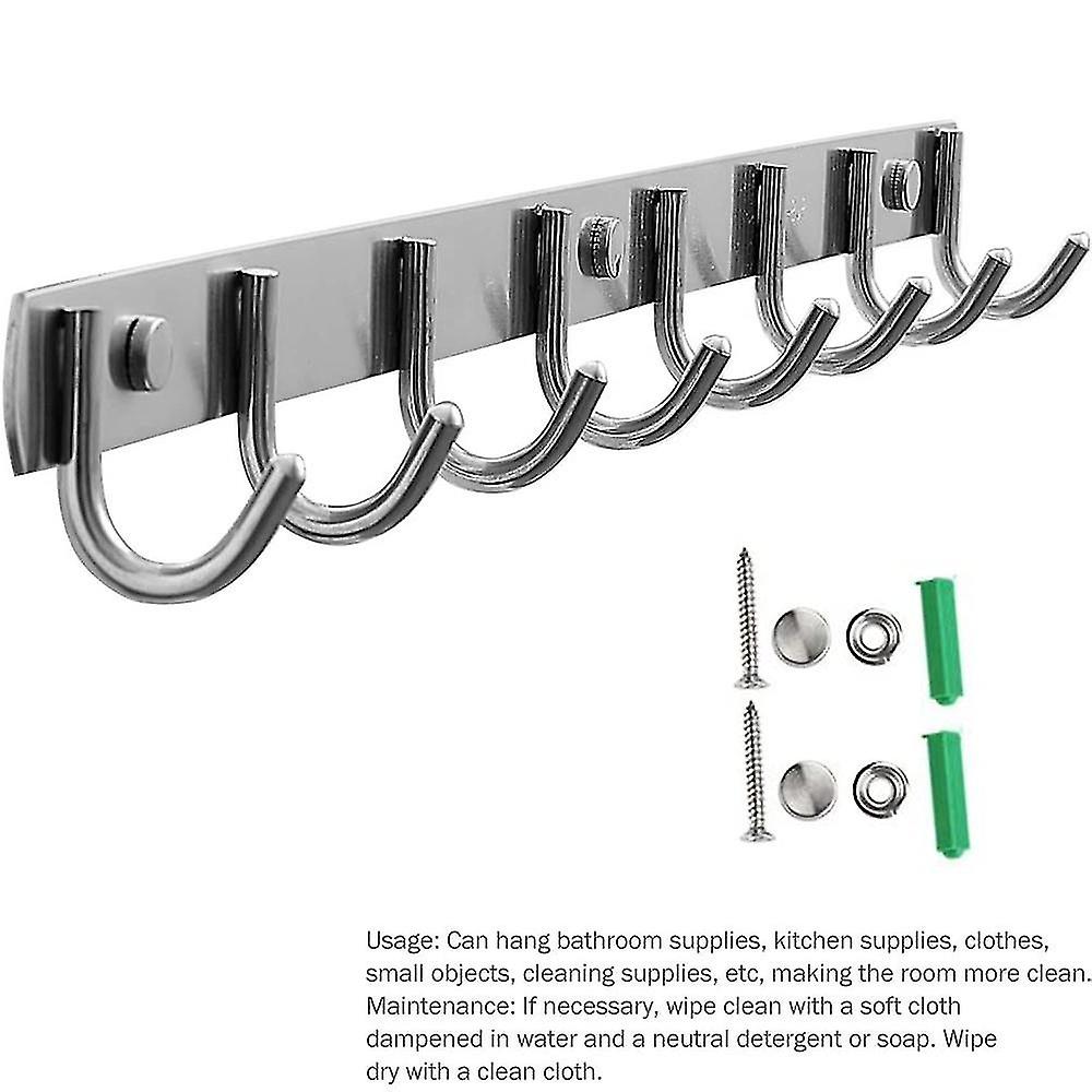 Bar With 6/8 Hooks Made Of Stainless Steel Bathrobe Hooks Wall-mounted Coat Rack Multipurpose Hooks For Bathroom， Kitchen， Hallway And Bedroom Inside