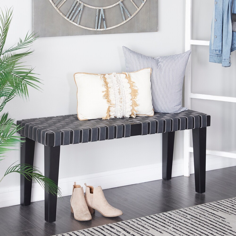 Black Wood Woven Bench   44\