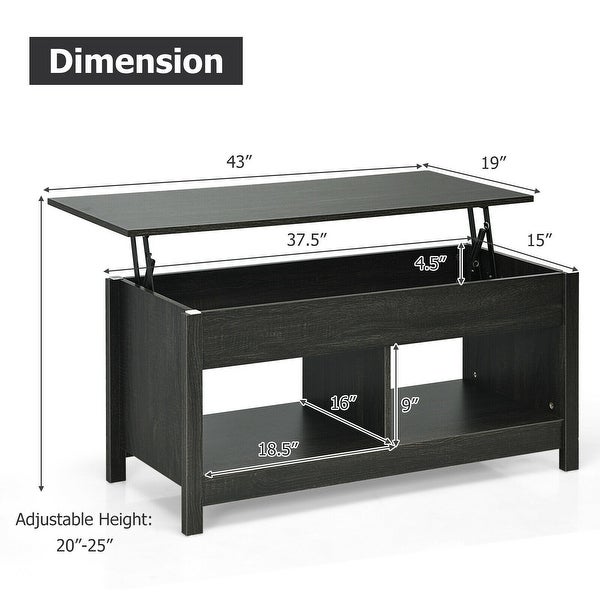 Lift Top Coffee Table with Hidden Storage Compartment and Lower Shelf for Study Room - 43'' x 19'' x 20'' (L x W x H)