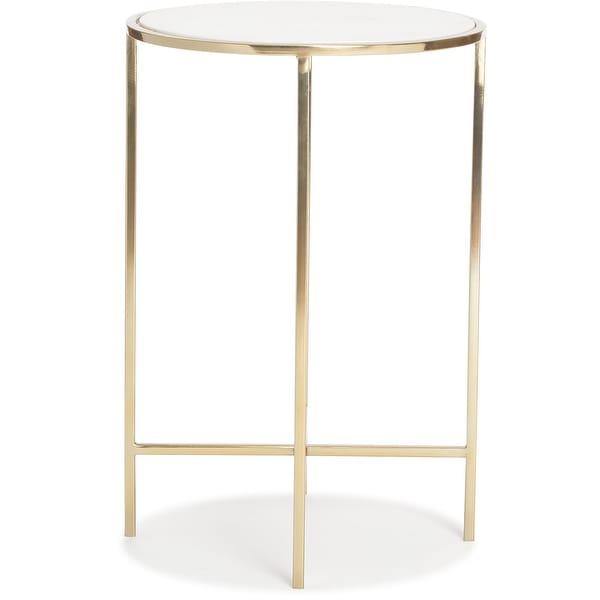 Adore Decor Elliott Marble Side Table， White/Gold