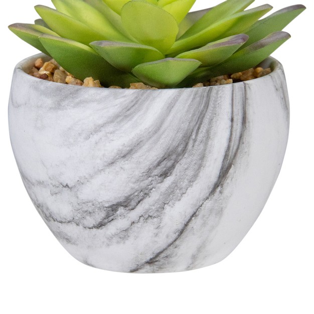 Green And Purple Artificial Succulent In Faux Marble Pot