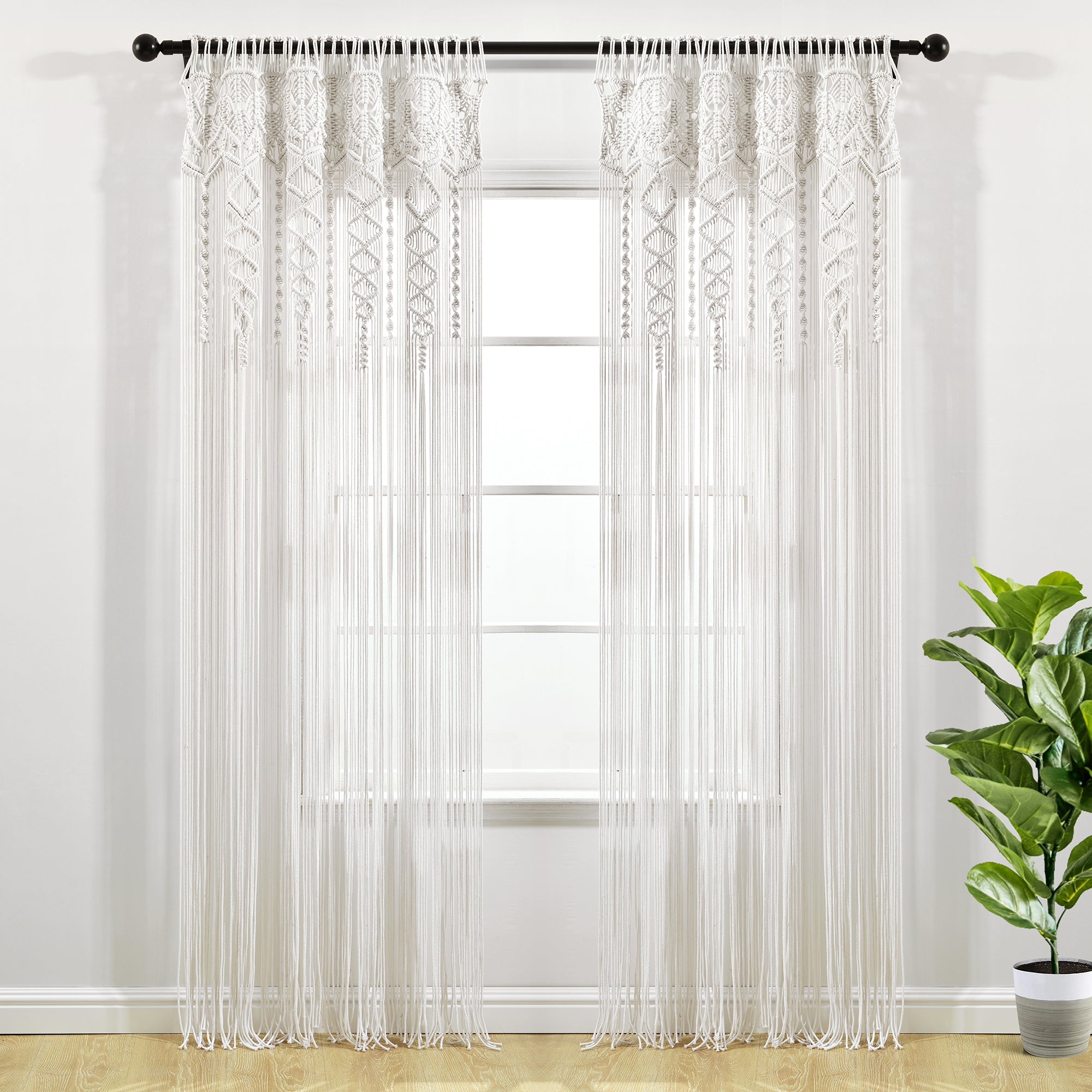 Boho Macrame Textured Cotton Window Curtain