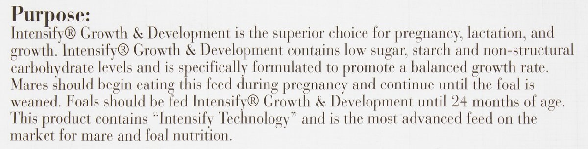 Bluebonnet Feeds Intensify Growth and Development Low Sugar， Low Starch Horse Feed