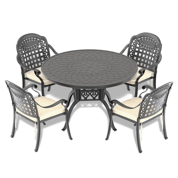 5pcs set of Cast Aluminum Patio Furniture with Cushions in Random Colors