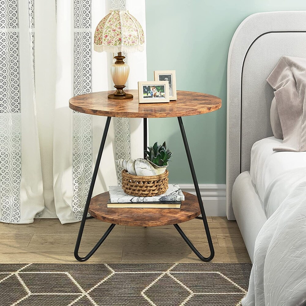 Round End Table  2 Tier Wood Sofa Side Table for Living Room Bedroom